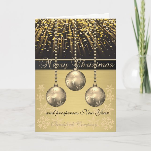 Elegant Black, Christmas Balls Snowflakes,Company Holiday Card (Front)