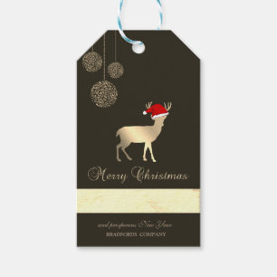 Elegant Black, Christmas Deer ,Santa Hat,Company   Gift Tags
