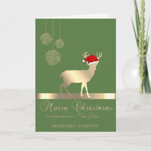 Elegant Black, Christmas Deer ,Santa Hat,Company Holiday Card