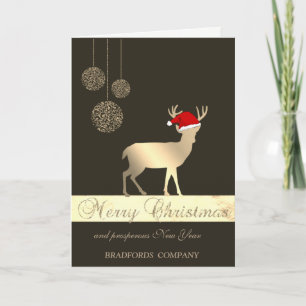 Elegant Black, Christmas Deer ,Santa Hat,Company Holiday Card