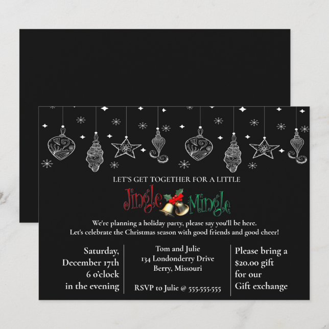 Elegant Black Christmas Design Invitation (Front/Back)