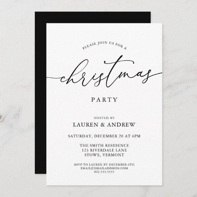 Elegant Black Christmas Holiday Party Invitation (Front/Back)