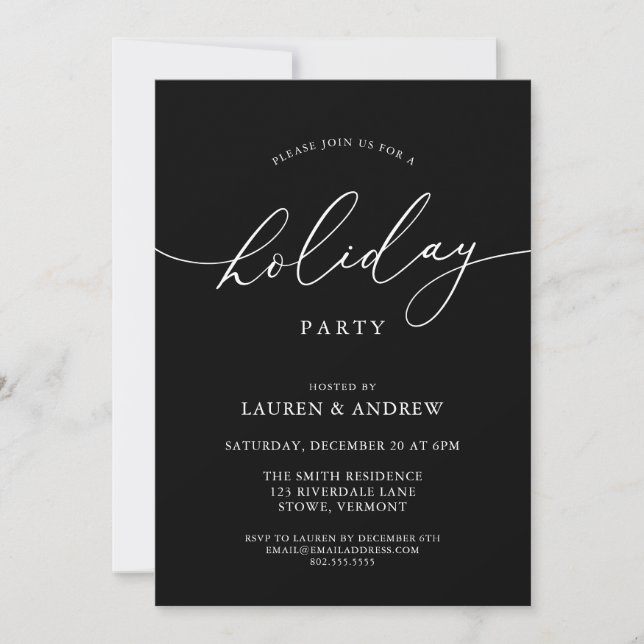 Elegant Black Christmas Holiday Party Invitation (Front)