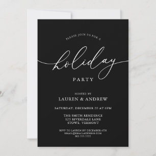 Elegant Black Christmas Holiday Party Invitation