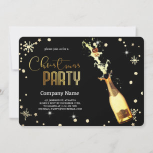 Elegant Black Christmas Luxury Champagne Invitation