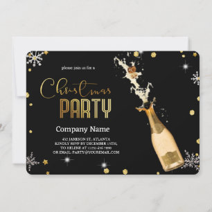 Elegant  Black Christmas Luxury Champagne Invitation