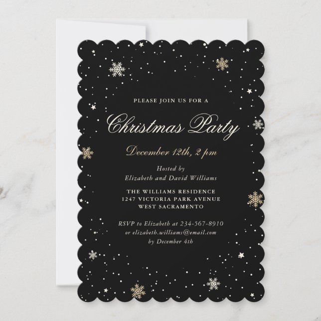 Elegant Black Christmas Party Invitation (Front)