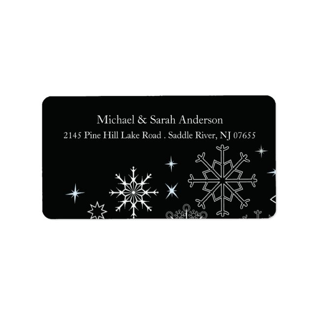 Elegant Black Christmas Snowflakes Address Label (Front)