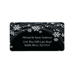 Elegant Black Christmas Snowflakes Address Label