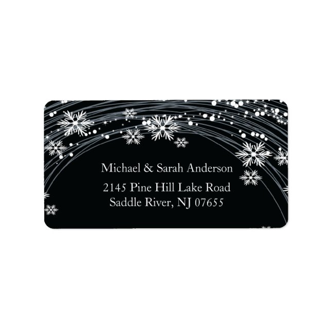 Elegant Black Christmas Snowflakes Address Label (Front)
