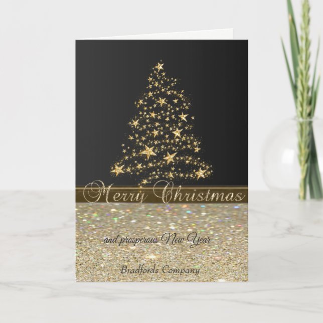Elegant Black, Christmas Tree,Glittery,Company Holiday Card (Front)