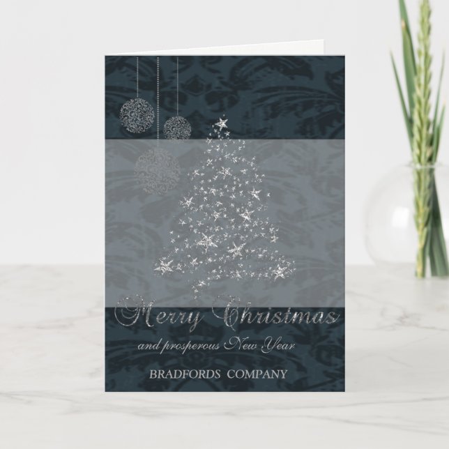 Elegant Black , Christmas Tree,Snowflakes,Company Holiday Card (Front)