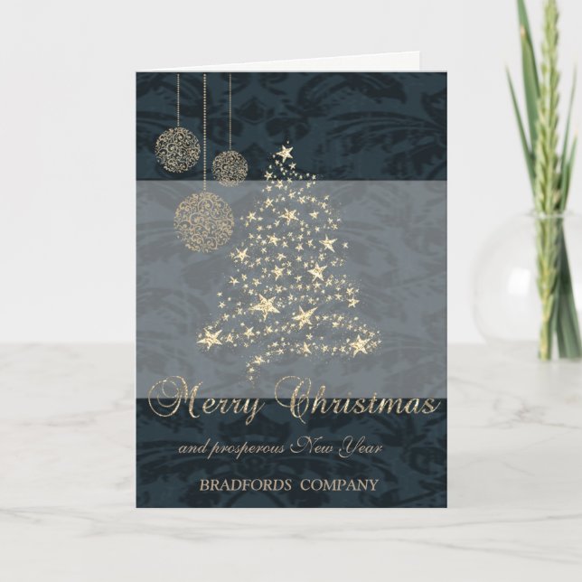 Elegant Black , Christmas Tree,Snowflakes,Company Holiday Card (Front)
