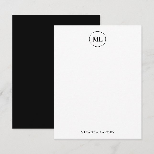 Elegant Black Circle Monogram Initials Name Card (Front/Back)