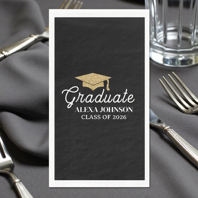 Elegant Black Class Of 2026 Graduation Napkin (Creator Uploaded)