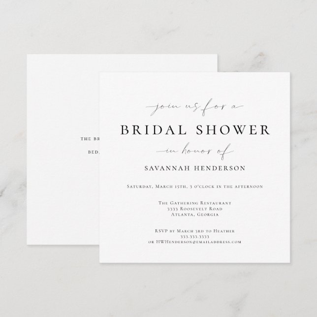 Elegant Black Classic Bridal Shower Invitation (Front/Back)