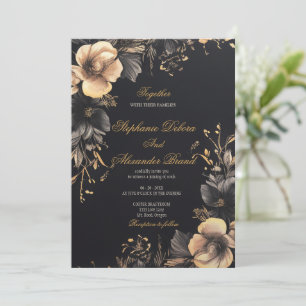 Elegant Black Classic Dark Gothic Floral Wedding Invitation