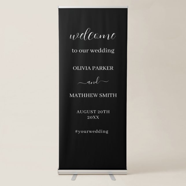 Elegant Black Classic Minimalist Wedding Retractable Banner (Front)