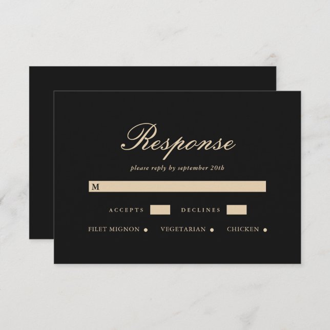 Elegant Black Classic Wedding  RSVP Card (Front/Back)