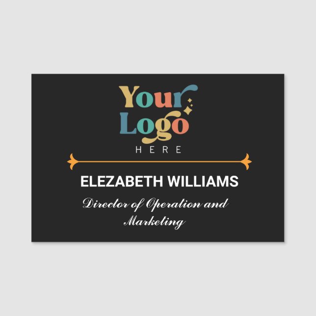 Elegant black classy divider custom logo name tag (Front)