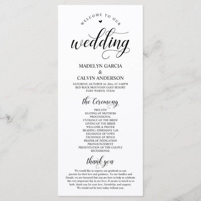 Elegant Black Classy Script, Wedding Ceremony Programme (Front)