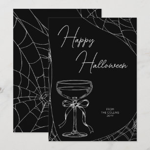 Elegant Black Cocktail Bow Adult Happy Halloween Holiday Card