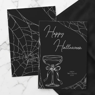 Elegant Black Cocktail Bow Adult Happy Halloween Holiday Card