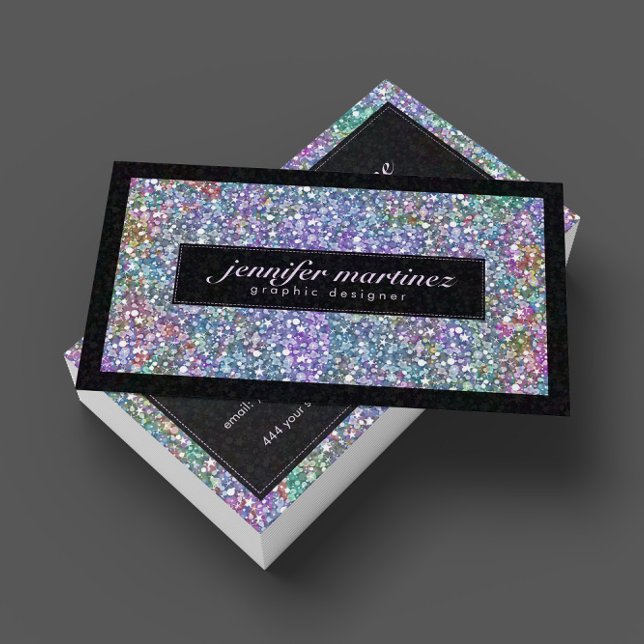 Elegant Black & Colourful Purple Glitter & Sparkle Business Card (Creator Uploaded)