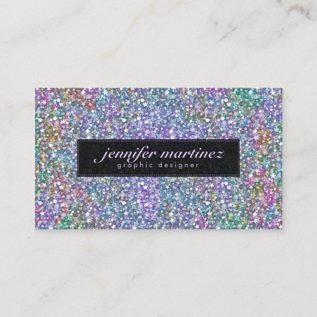 Elegant Black Colourful Purple Glitter & Sparkles  Business Card (Front)