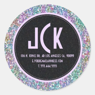 Elegant Black Colourful Purple Glitter & Sparkles  Classic Round Sticker