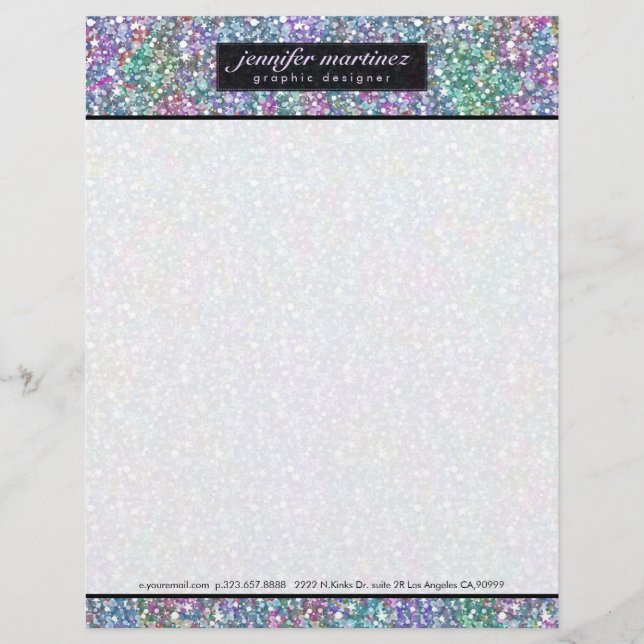 Elegant Black Colourful Purple Glitter & Sparkles  Letterhead Design (Front)