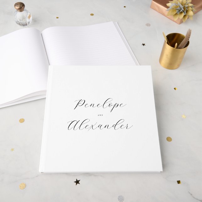 Elegant Black Confetti Guest Book (Front Open)