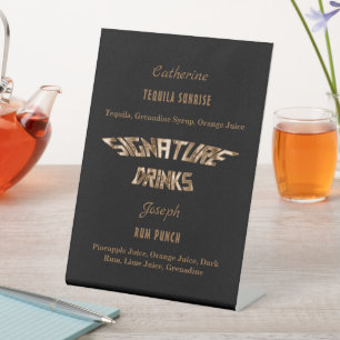 Elegant Black & Copper Signature Drinks Pedestal Sign