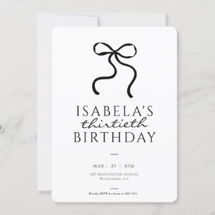 Elegant Black Coquette Bow Birthday Party Invitation