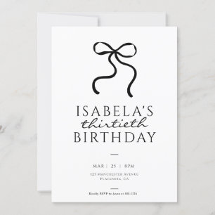 Elegant Black Coquette Bow Birthday Party Invitation