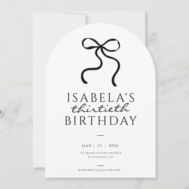 Elegant Black Coquette Bow Birthday Party Invitation (Front)