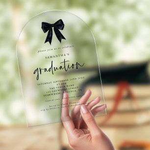Elegant Black Coquette Bow Graduation Party Acrylic Invitations