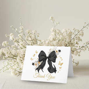 Elegant Black Coquette Bow Thank you Card