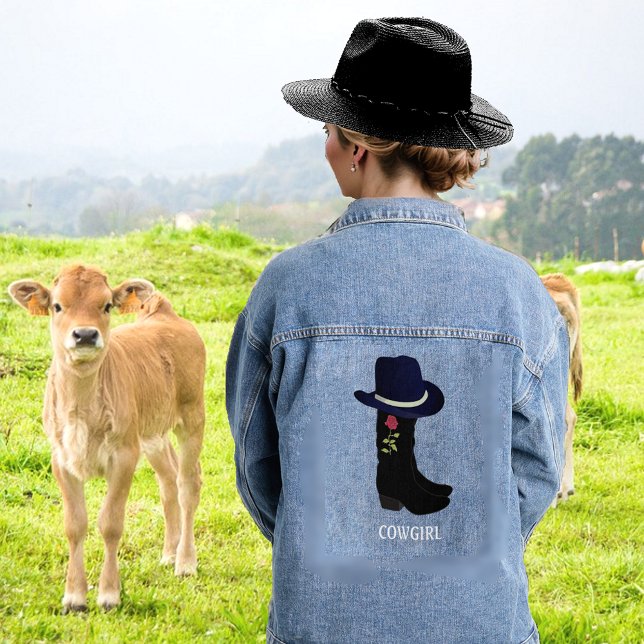 Elegant Black Country Hat and Boots Denim Jacket (Creator Uploaded)