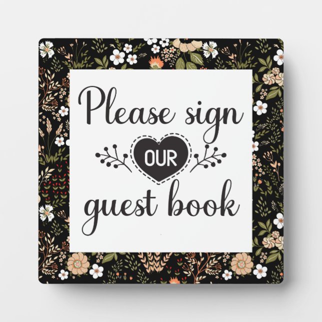 Elegant Black Country Wedding Guest Book Sign Plaque (Front)