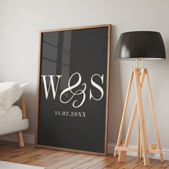 Elegant black couples initial wedding gift poster (Creator Uploaded)