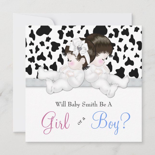 Elegant Black Cow Print Gender Reveal Shower Invitation (Front)