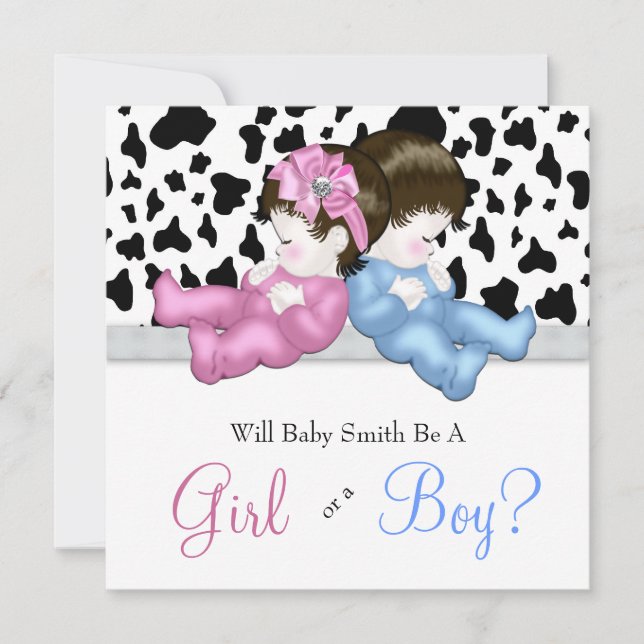 Elegant Black Cow Print Gender Reveal Shower Invitation (Front)