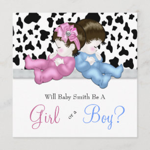 Elegant Black Cow Print Gender Reveal Shower Invitation