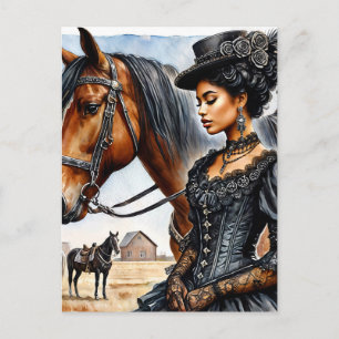 Elegant Black Cowgirl With Horse Postcard