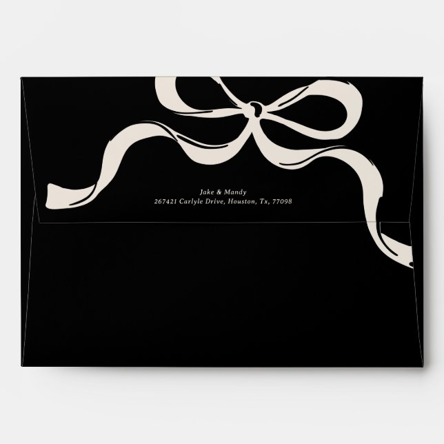 Elegant Black Cream Big Bow Return Address Wedding Envelope (Back (Top Flap))