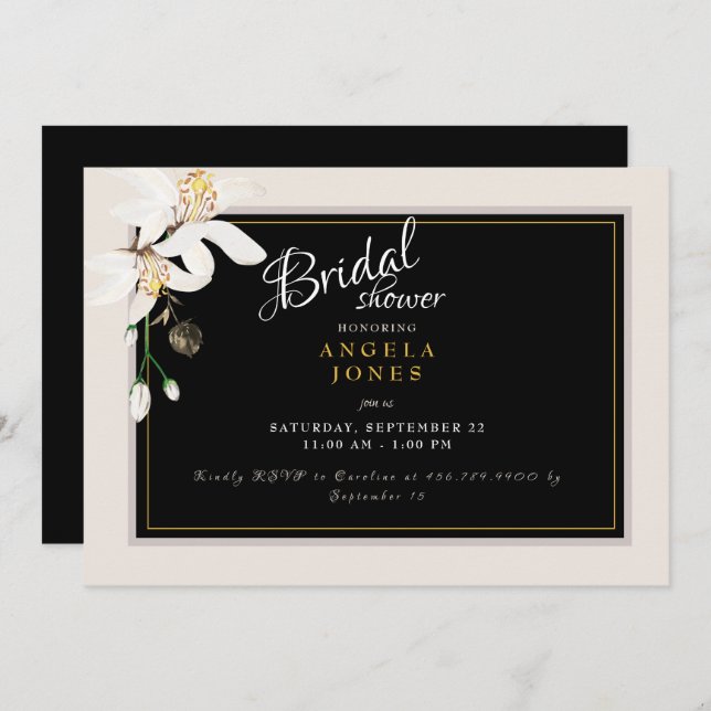 Elegant Black & Cream Bridal Shower Invitation (Front/Back)