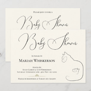 Elegant Black & Cream Cat Lover Baby Shower Invitation