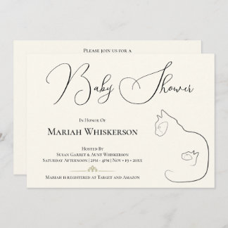 Elegant Black & Cream Cat Lover Baby Shower Invitation