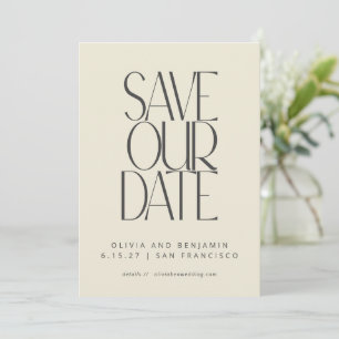 Elegant Black Cream Mid Century Modern Typography Save The Date